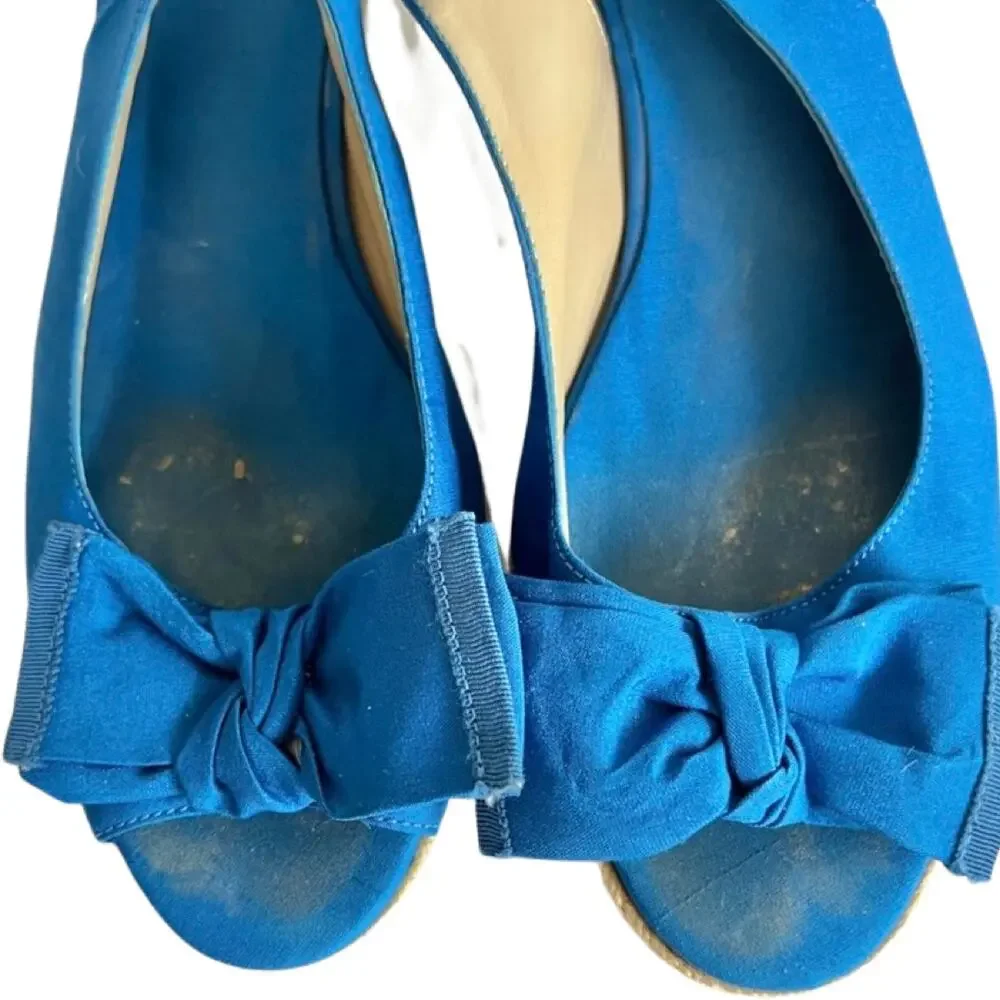 Bandolino Royal Blue Bow Peep Toe Slingback Heel Espadrilles Sandals 8.5 *GOOD* - Picture 5 of 7